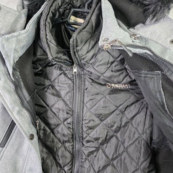 Womens Magellan Gray & Black Hooded Parka Jacket w/ Black Quilted Inner Layer M - Picture 3 of 11